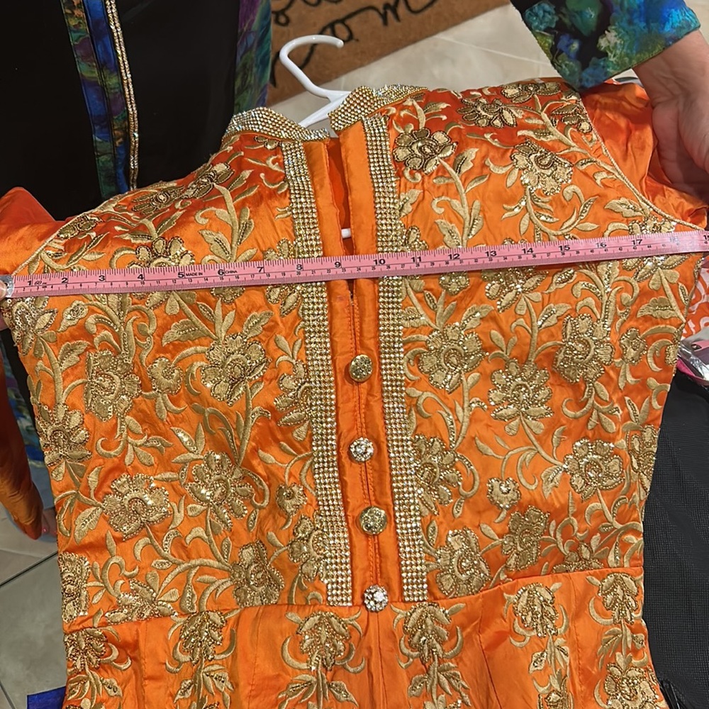 Orange and Gold Anarkali Dress - Picture 7 of 10